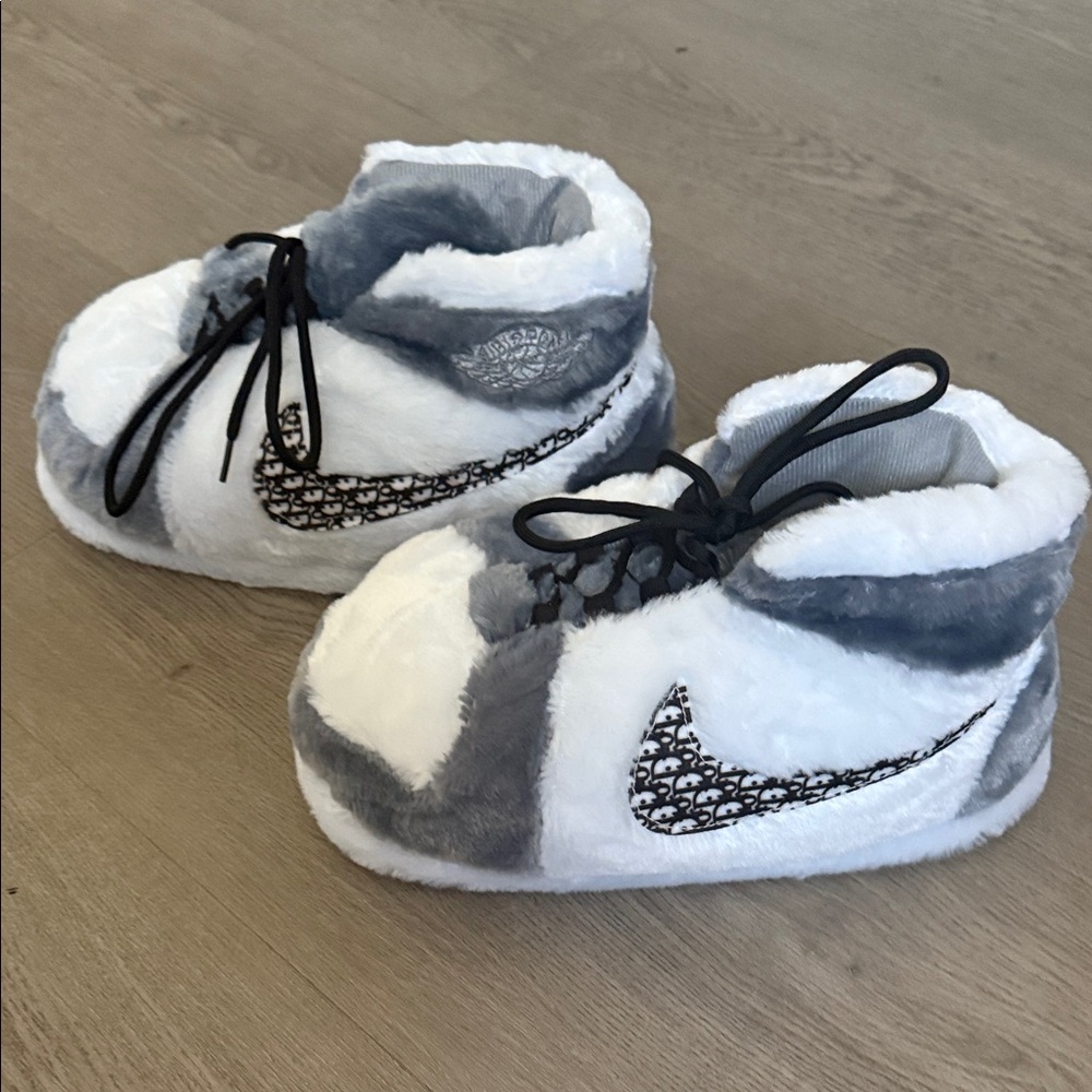 Nike Dunk Dior Plush Sneaker Fuzzy in White and Gray